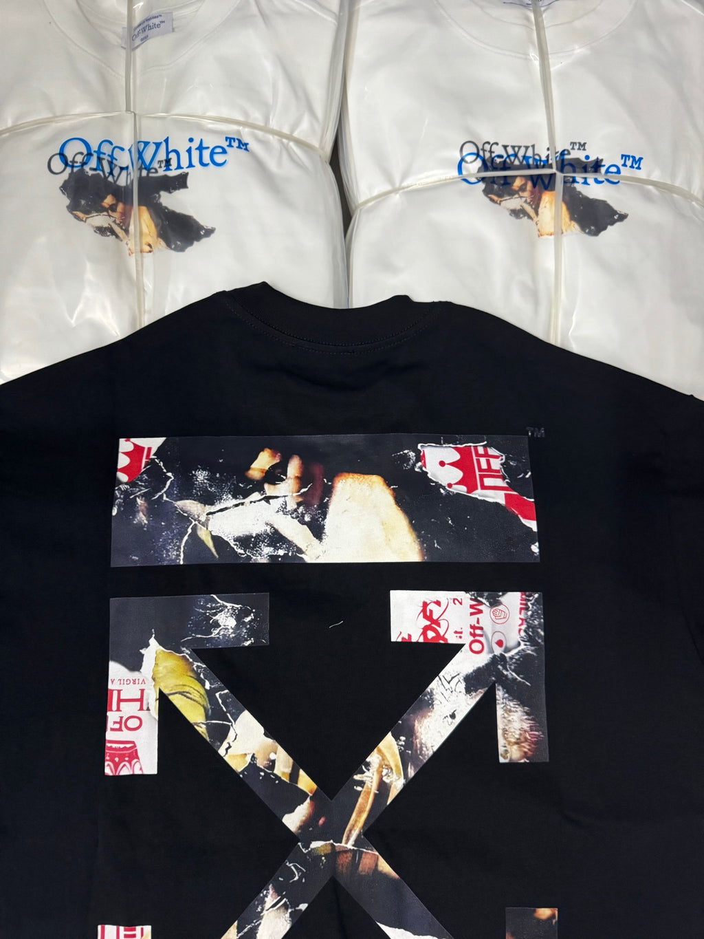 Off-White T-shirt back view in dark black with large geometric X graphic