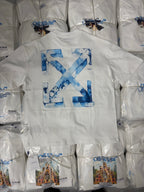 Off-White T-shirt with large blue “X” graphic on the front
