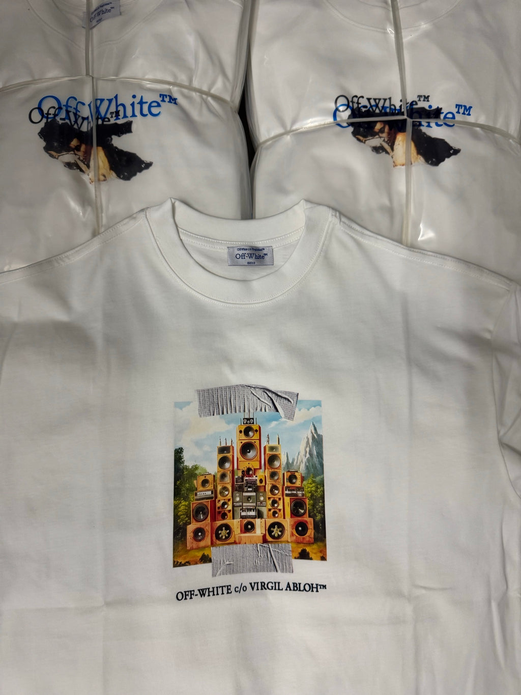 Off-White off-white T-shirt with speaker pyramid graphic front, cropped view