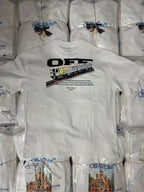 Off-White white T-shirt with stacked 'OFF-WHITE' design and small paragraph text