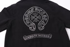 Black shirt jacket back with white rhinestone tree-of-life emblem and banner