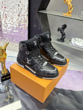 Louis Vuitton high-top sneakers, dark gray/black with gray toe panels and lace-up fronts