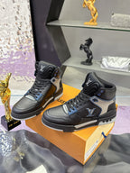 Louis Vuitton high-top sneakers, black and gray leather with Louis Vuitton side logos