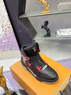 Louis Vuitton high-top sneakers, black with red and white side details