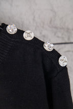 Louis Vuitton black sweater with embellished snap buttons on shoulder