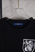 Louis Vuitton black crewneck sweater neckline with crest chest graphic