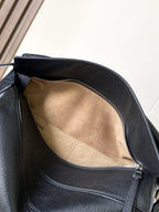 Loewe men's bag open top, dark blue leather with beige interior and zipper edge