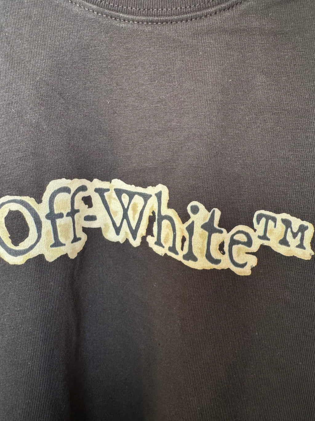 Off-White T-shirt fabric detail, black with OffWhite logo lettering