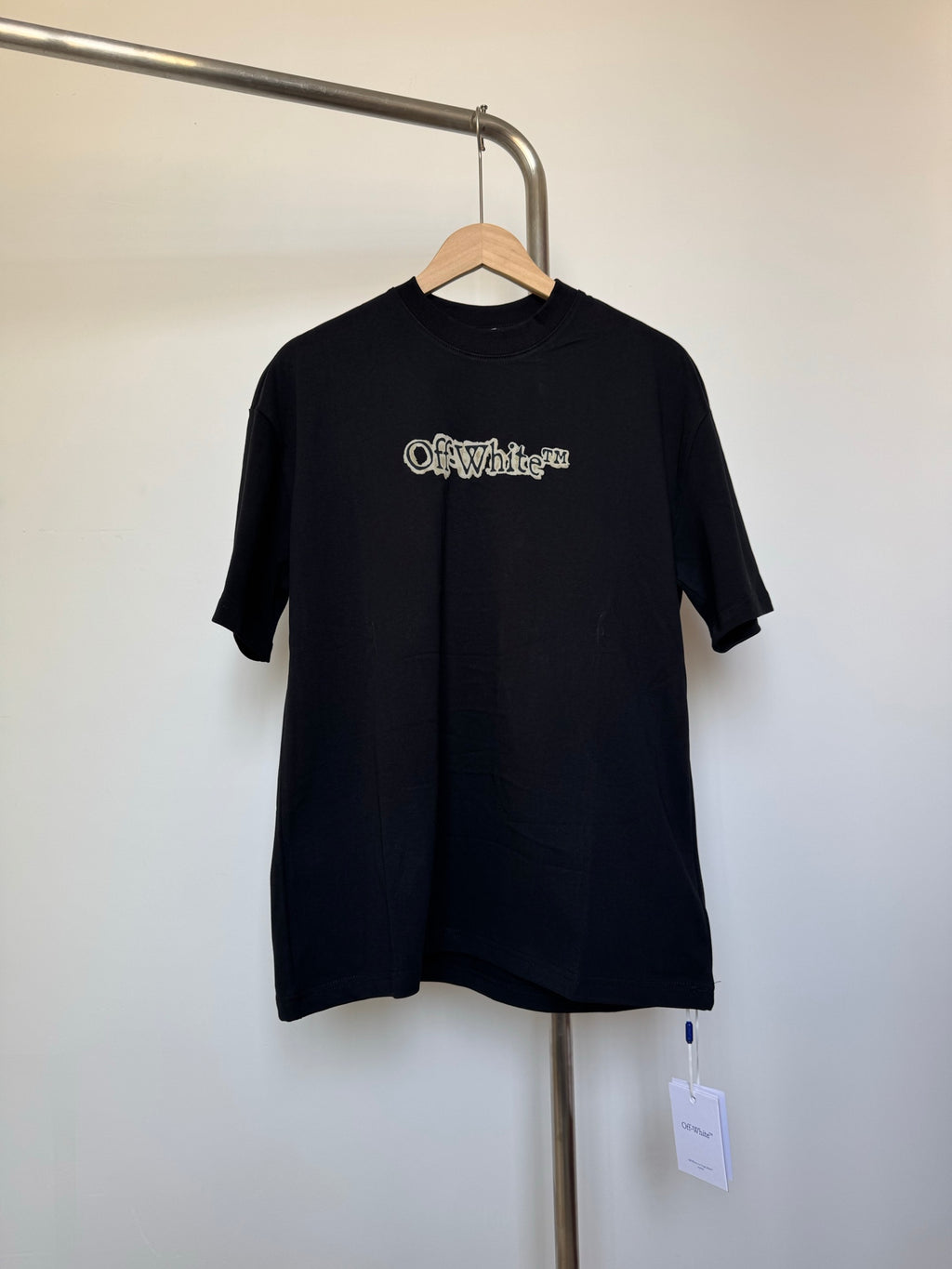 Dark crewneck T-shirt with Off-White front logo graphic