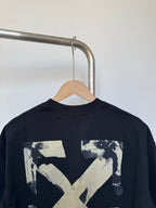 Dark crewneck T-shirt back view with large Off-White X graphic