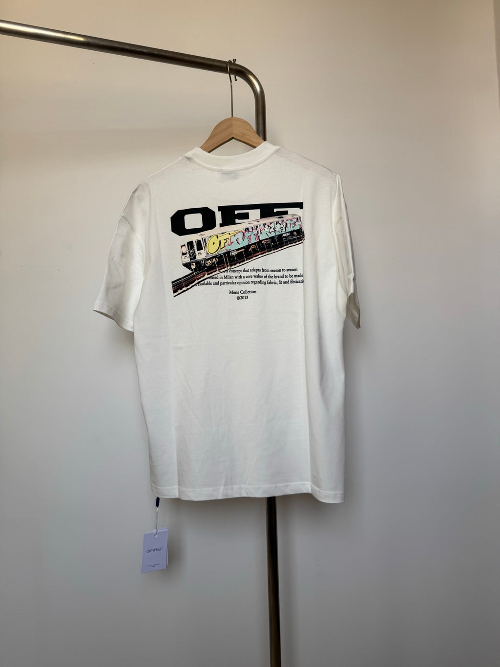 Off-White white T-shirt with large black statement graphic on back