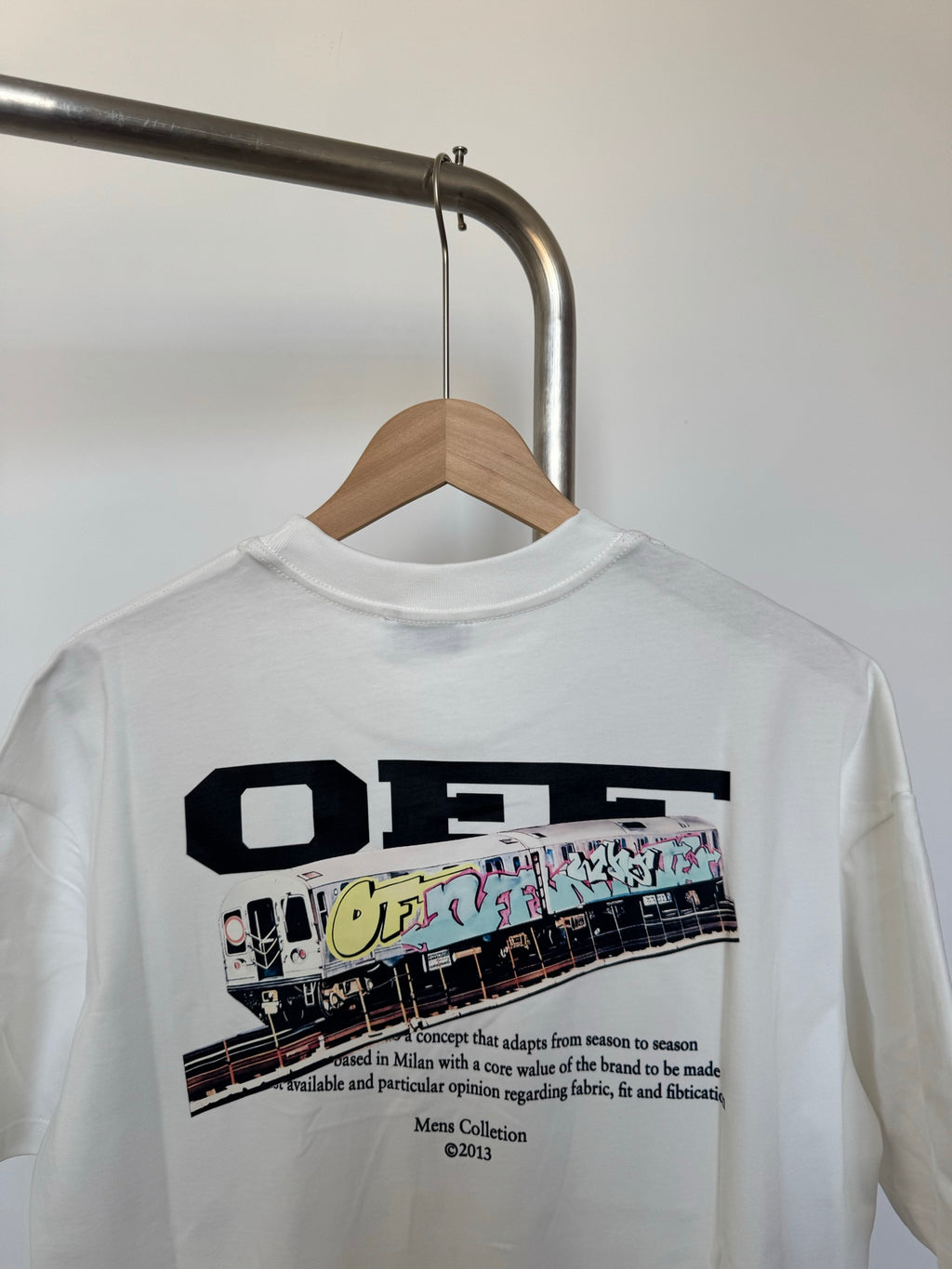 Off-White white T-shirt back graphic with bold black 'OFF' design
