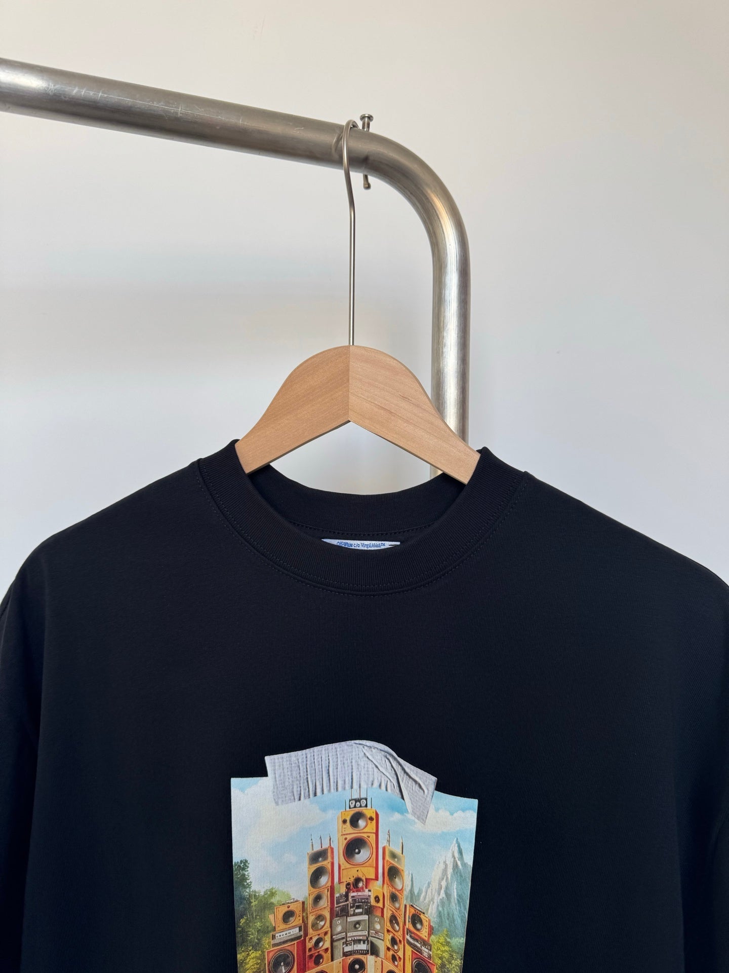 Off White T-shirt in dark color with large front logo graphic