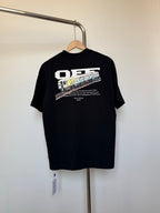 Off White T-shirt in dark color with white text and graphic print