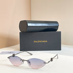 Balenciaga sunglasses with light tinted lenses and silver metal frame, metal temples