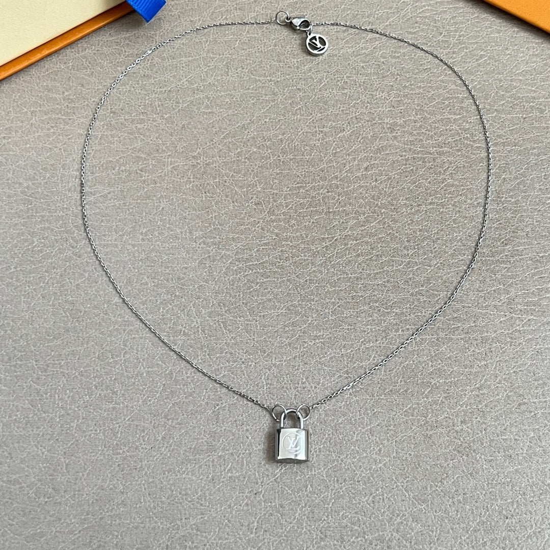 Silver padlock charm necklace with chain