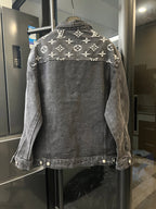 Monogram denim jacket with button back and snap vents, dark gray with cream Louis Vuitton icons