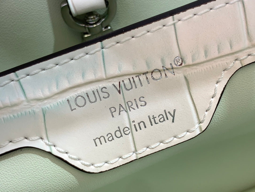 Leather authenticity tag inside reads "LOUIS VUITTON PARIS" made in Italy