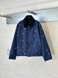 Navy Louis Vuitton jacket with allover monogram and small animal rider prints