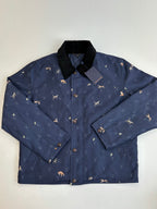 Navy Louis Vuitton jacket front with button-up placket and stand collar