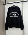 Black long-sleeve sweatshirt with white graphic logo across the chest