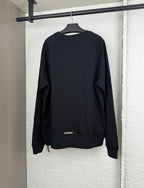 Black long-sleeve sweatshirt, back view with relaxed crewneck and cuffs