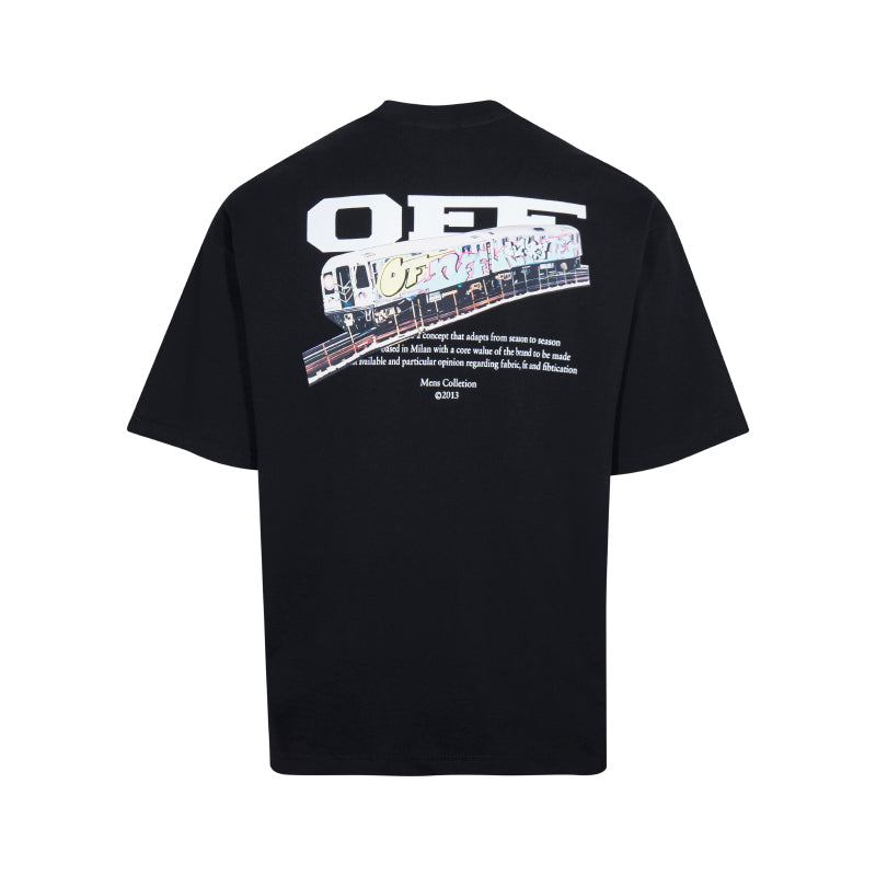 Off-White crewneck T-shirt with large back typography graphic on black