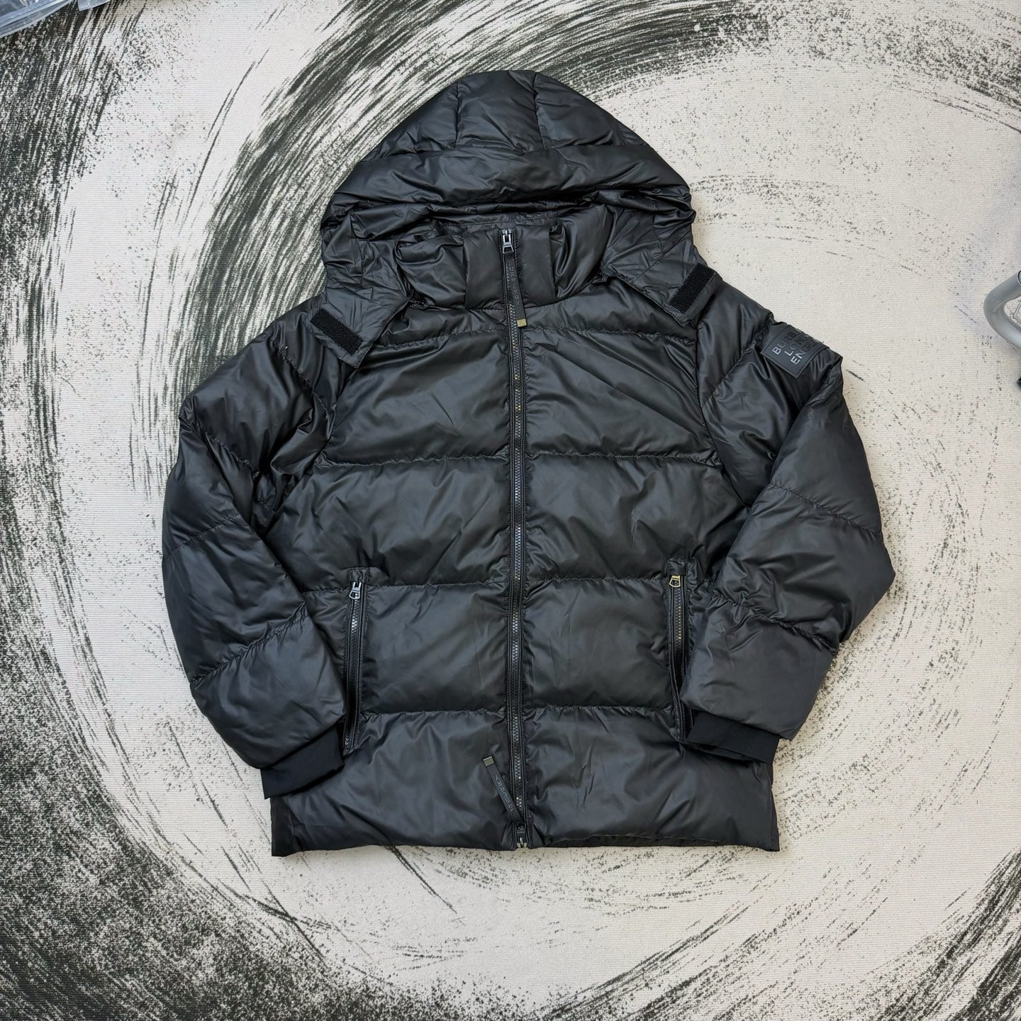 Burberry hooded puffer jacket, dark with full zip and side pockets
