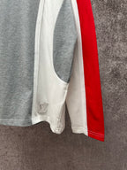 Raglan long-sleeve shirt with white front panel featuring small Louis Vuitton logo