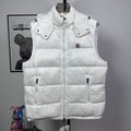 Moncler hooded puffer vest, white, front zip and flap pockets