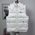 Moncler hooded puffer vest, white, front zip and flap pockets