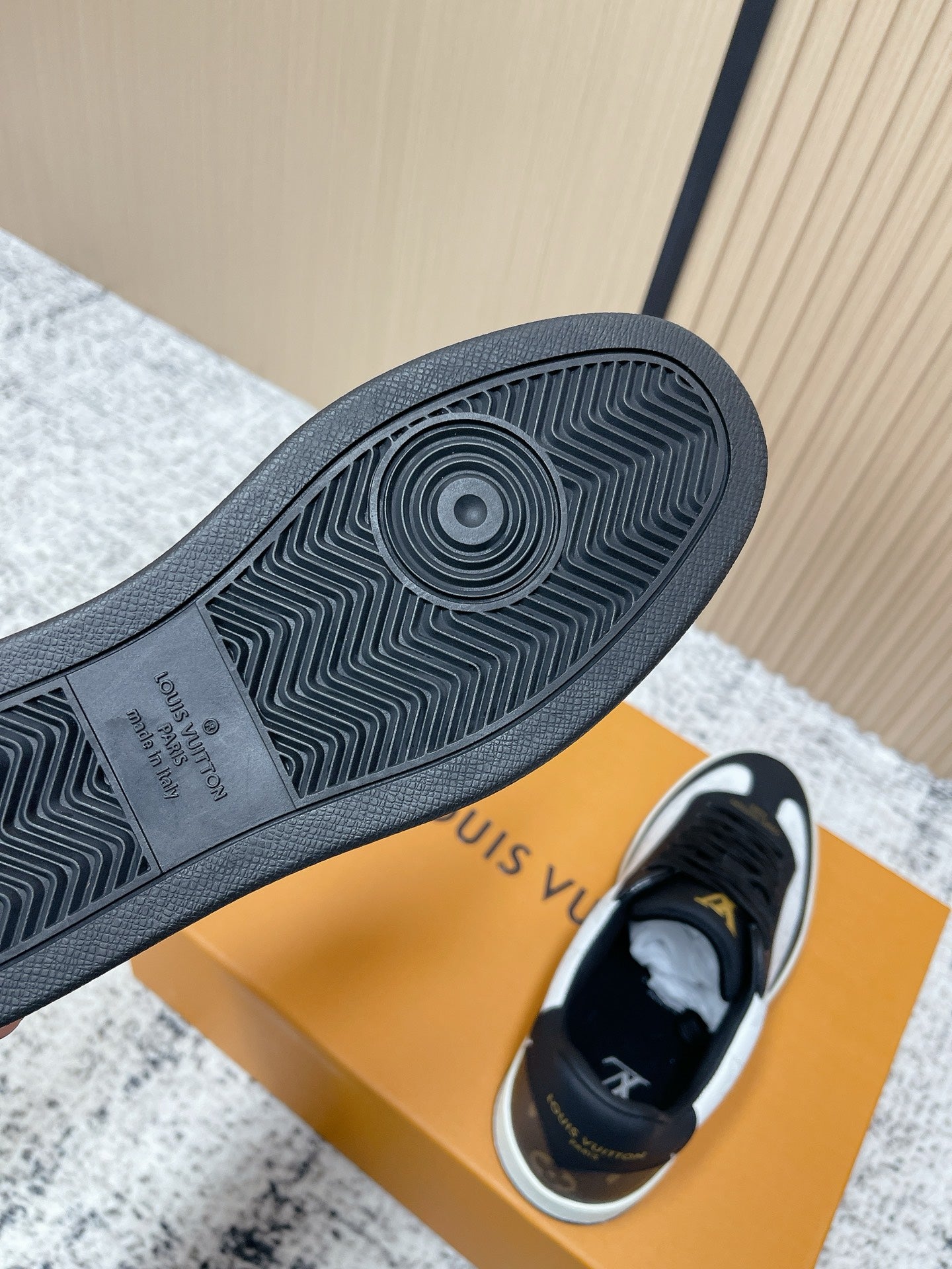 Louis Vuitton low-top sneaker outsole with circular tread pattern