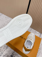 Louis Vuitton unisex sneakers outsole view, textured white rubber sole with circular tread