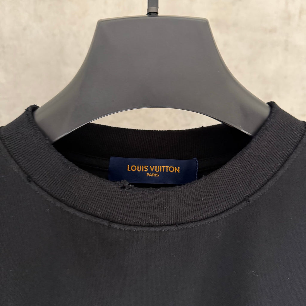 Black T-shirt neckline with Louis Vuitton Paris inner brand label