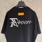 Black T-shirt with large Louis Vuitton 'Lovers' script graphic on back