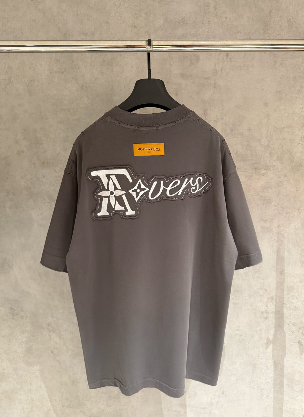 Louis Vuitton T-shirt, dark gray, crew neck, short sleeves, large back logo graphic