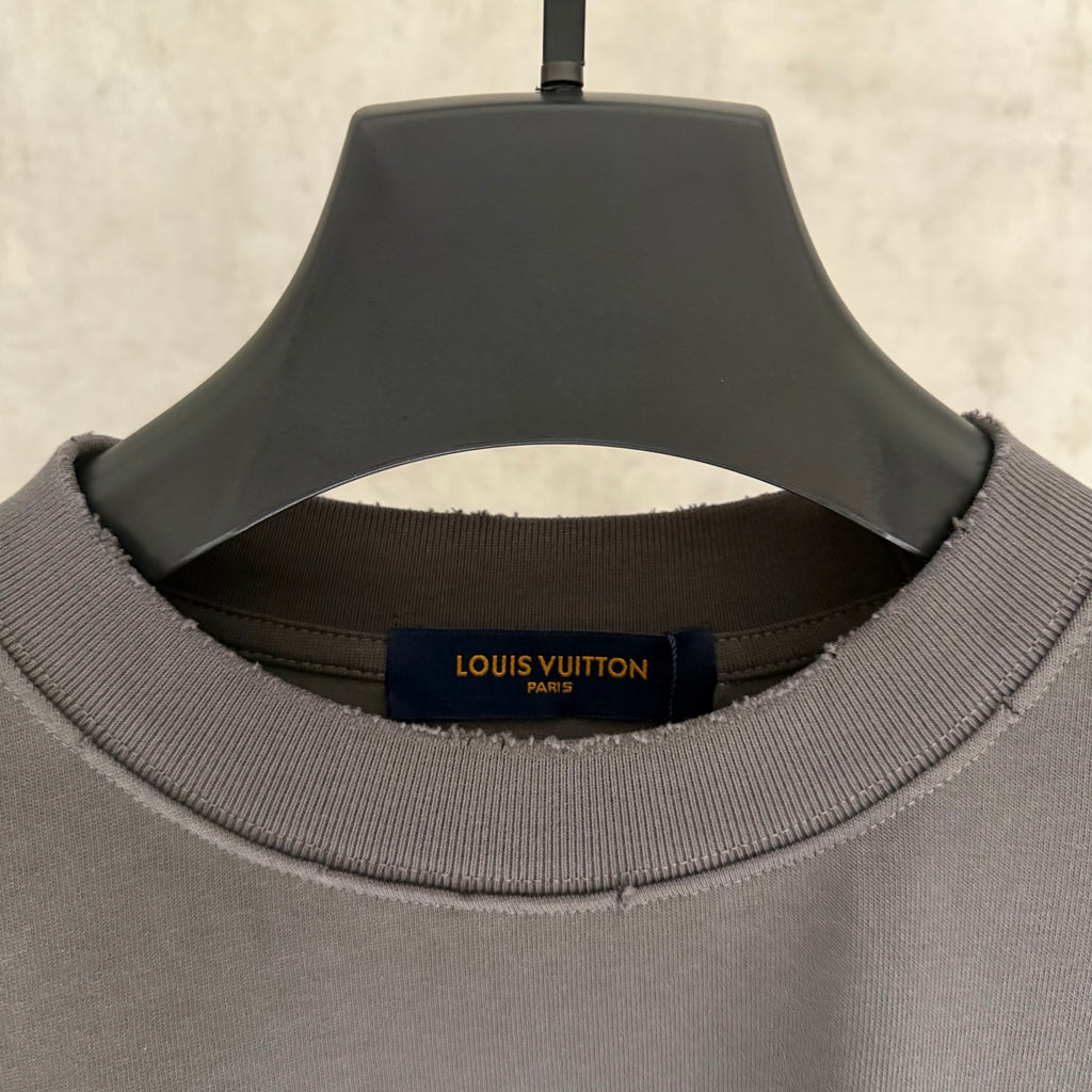 Louis Vuitton T-shirt collar, dark gray knit with neck label on hanger
