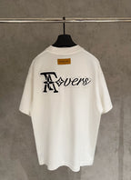 White Louis Vuitton crewneck T-shirt with large back graphic and brown neck tag