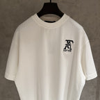 White Louis Vuitton crewneck T-shirt with front logo patch, three-quarter chest view