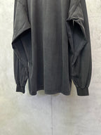 Balenciaga long-sleeve top, dark gray, back view with gathered cuffs