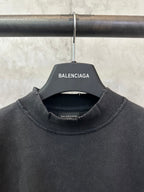 Balenciaga long-sleeve top neckline, dark gray, crew neck with inner tag