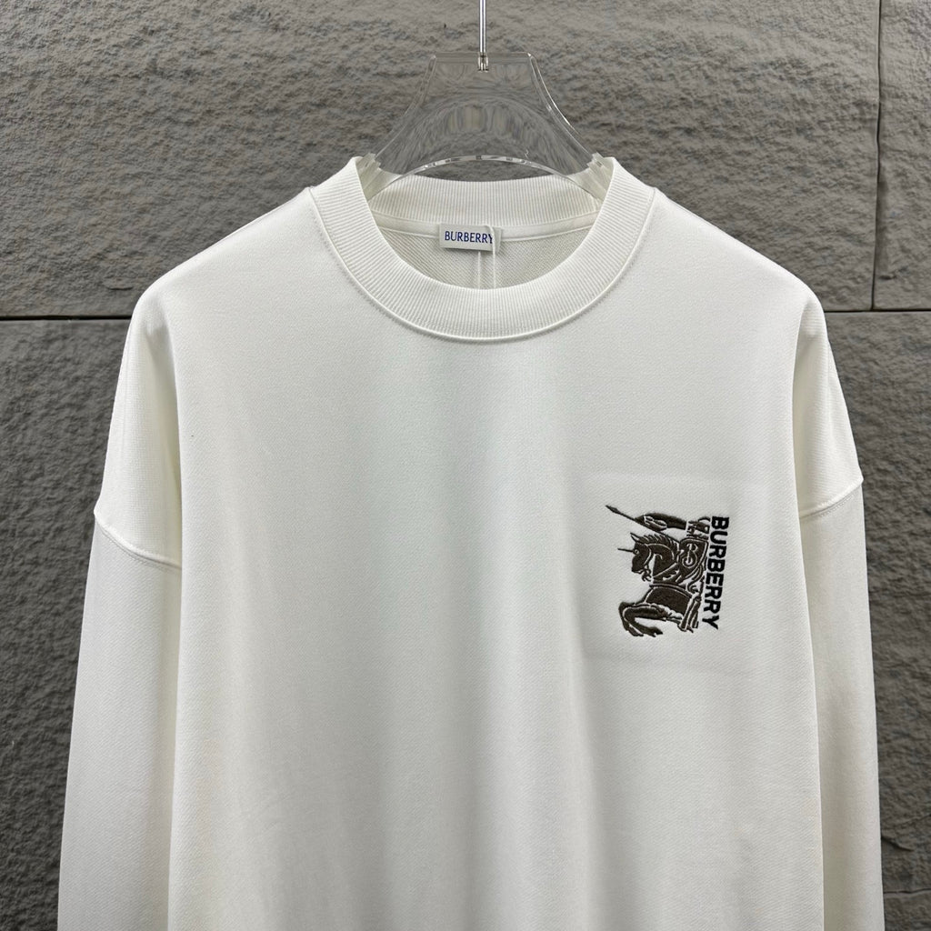 Men's Burberry white crewneck sweatshirt with right-chest logo embroidery