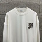 Men's Burberry white crewneck sweatshirt with right-chest logo embroidery