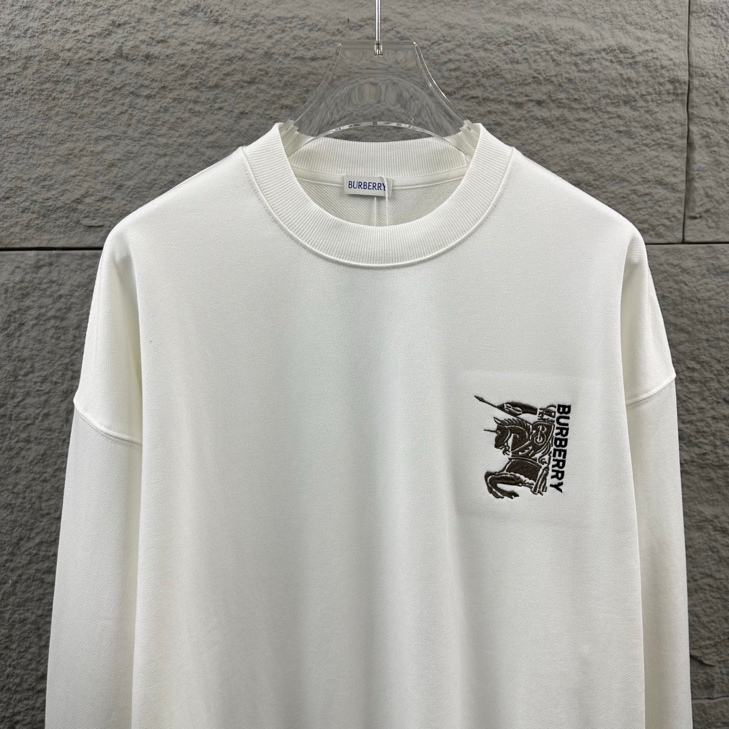 Men's Burberry white crewneck sweatshirt with right-chest logo embroidery