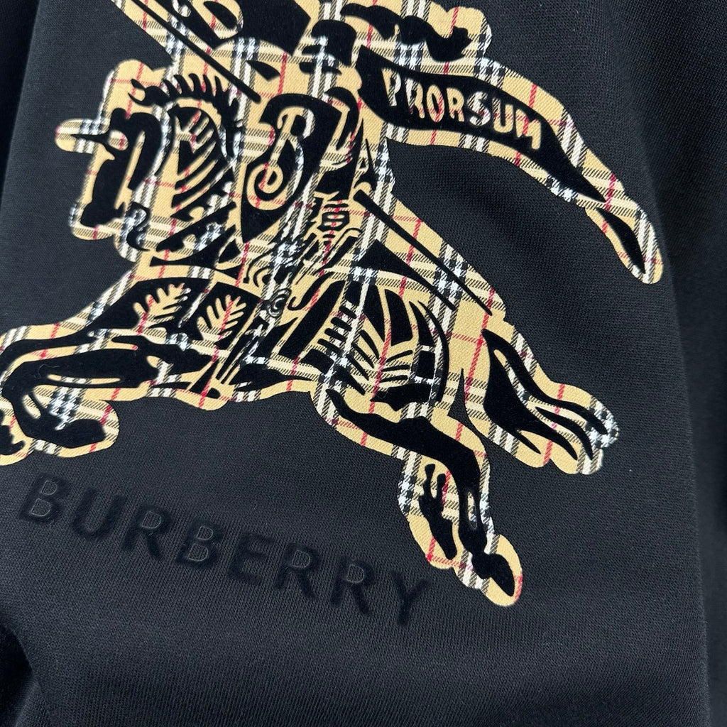 Burberry sweatshirt close-up of polo rider print with Burberry lettering