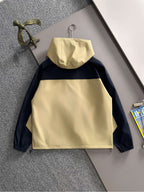 Hooded windbreaker jacket in navy with light yellow hood and front panel
