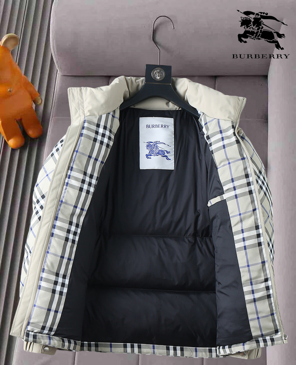 Burberry quilted jacket interior lining with black padding and plaid outer shell