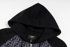 Black hooded zip hoodie with FENDI logo label at the neckline
