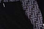 Close-up of front pocket and black zipper placket with FF monogram side panel