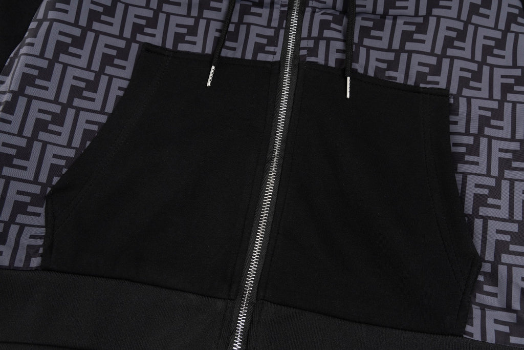 Long zip hoodie front with FF monogram upper and black zip placket